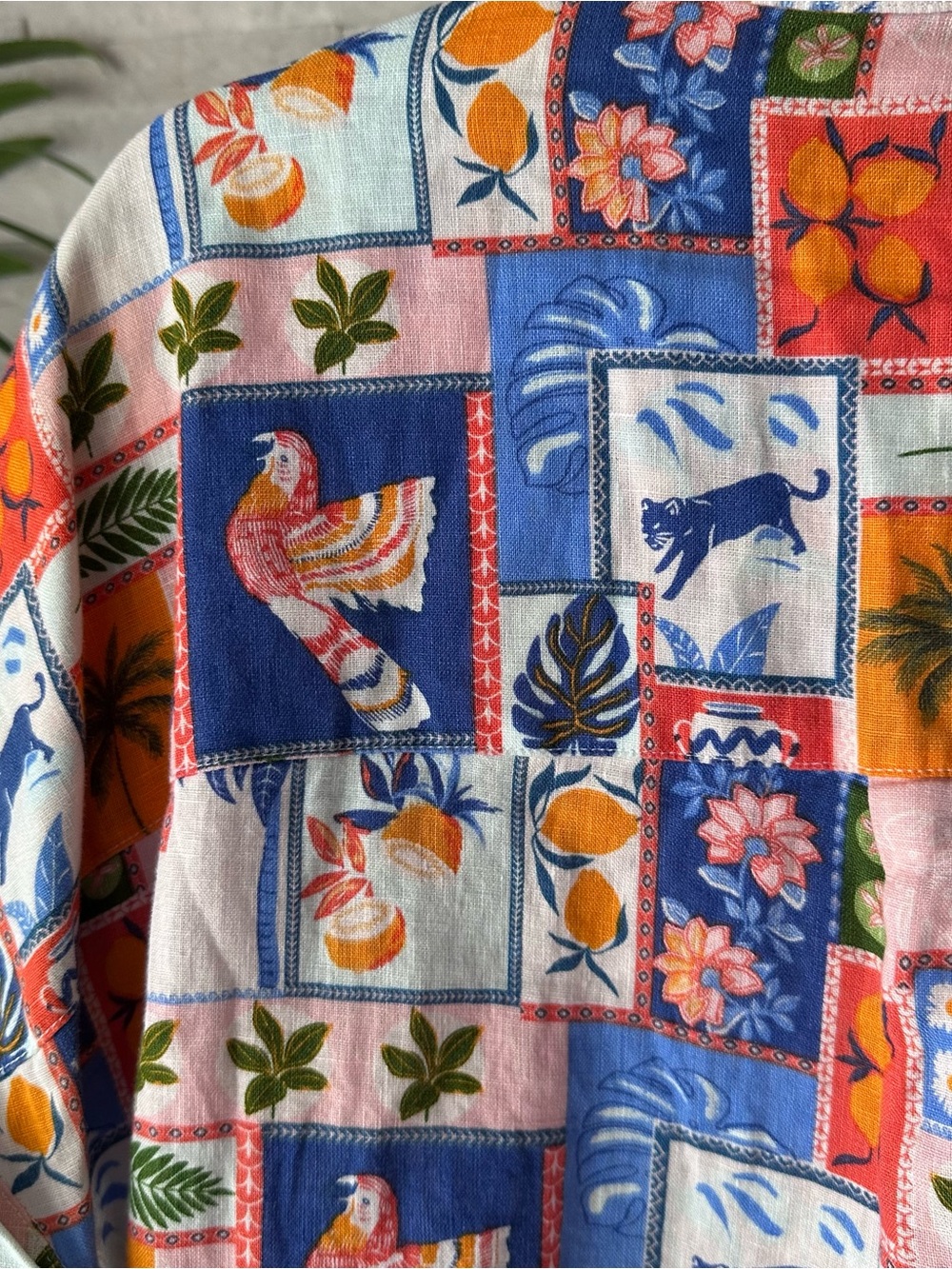 C&C Tropical Vacation Marrakech Multi Patchwork Fruit Print Linen Shirt Size S - Picture 8 of 10